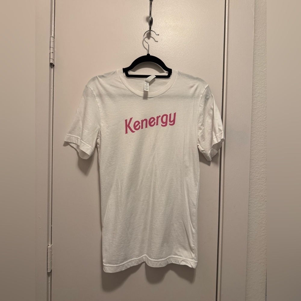 Barbie’s ‘Kenergy’ Adult Small White Pink Font Bella Canvas Shirt NWOT